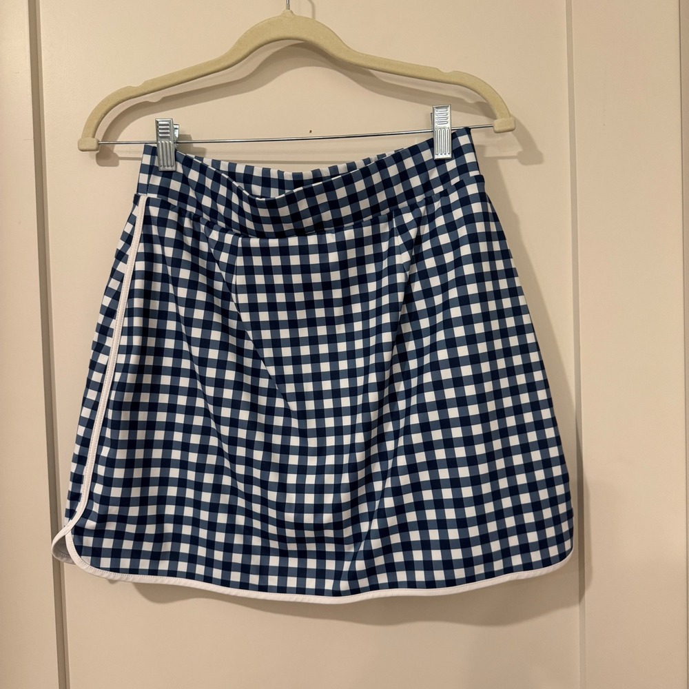 J. Crew Navy Blue Gingham Skort Small Checkered Athletic Skirt with Shorts